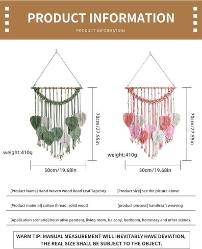Cutey May Wall Hanging Leaves 19x27 Large Chic Feather Wall Hanging Boho Wall Decor, Handmade Yarn Woven Wall Art Leaf Tapestry for Bedroom, Living Room, Hotel (Green) in Kuwait
