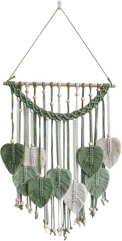 Cutey May Wall Hanging Leaves 19x27 Large Chic Feather Wall Hanging Boho Wall Decor, Handmade Yarn Woven Wall Art Leaf Tapestry for Bedroom, Living Room, Hotel (Green) in Kuwait