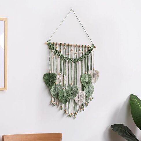 Cutey May Wall Hanging Leaves 19x27 Large Chic Feather Wall Hanging Boho Wall Decor, Handmade Yarn Woven Wall Art Leaf Tapestry for Bedroom, Living Room, Hotel (Green) in Kuwait