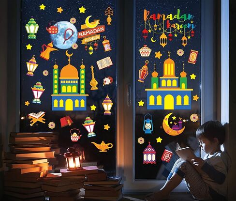 Ramadan Decorations 8 Sheets Ramadan Home Decoration Ramadan Window Clings Eid Home Decoration Ramadan Window Stickers Eid Window clings Ramadan Mubarak Decor Eid Window Stickers in Kuwait