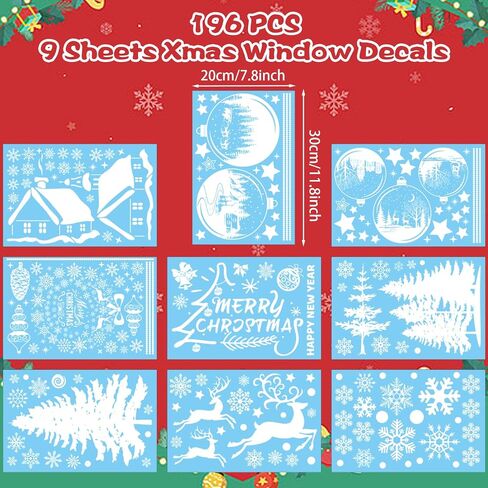 Amaxiu Double Sided Christmas Window Clings, 9 Sheet Static Snow Flakes Stickers Snowflake Window Clings Christmas Windows Decals Snowflake Window Stickers for Winter Christmas Home Party Decor (B) in Saudi Arabia
