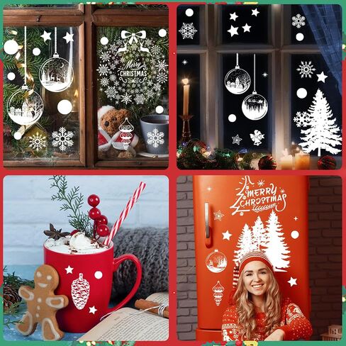 Amaxiu Double Sided Christmas Window Clings, 9 Sheet Static Snow Flakes Stickers Snowflake Window Clings Christmas Windows Decals Snowflake Window Stickers for Winter Christmas Home Party Decor (B) in Saudi Arabia