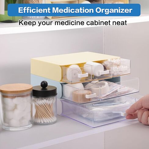 أدراج تخزين بريبو قابلة للتكديس من 3 طبقات لتنظيم الأدوية، منظم خزانة أدوية بلاستيكي متين لمستلزمات الإسعافات الأولية والأساسيات الصحية، الخزانة، منظم سطح المكتب in Kuwait