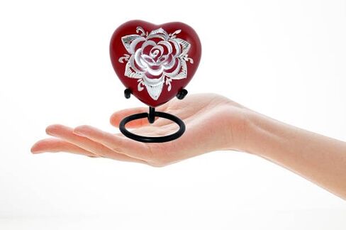 تذكار قلب الوردة الحمراء - جرة حرق جثث القلب الصغيرة مع حامل وصندوق ممتاز - جرة تذكار أرجوانية للرماد - جرة صغيرة للرماد للبالغين من الذكور والإناث in Kuwait