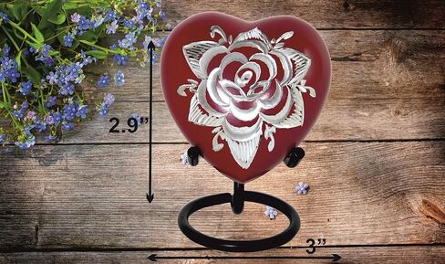 تذكار قلب الوردة الحمراء - جرة حرق جثث القلب الصغيرة مع حامل وصندوق ممتاز - جرة تذكار أرجوانية للرماد - جرة صغيرة للرماد للبالغين من الذكور والإناث in Kuwait