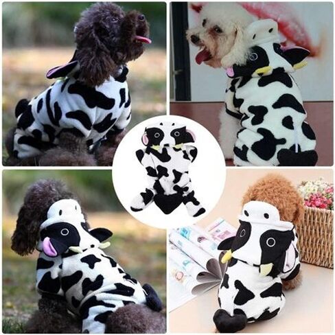 Dog Cow Costume - Adorable Halloween Dog Costumes Cow Style Hoodie Soft and Comfortable Jumpsuits for Small Puppy Dog in Saudi Arabia