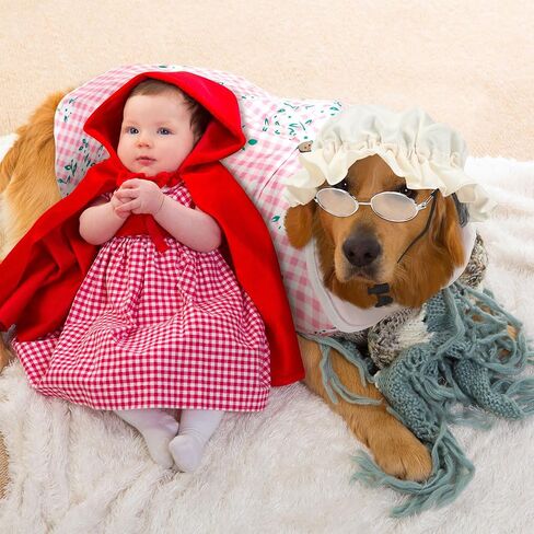 Sweetude 4 Pieces Old Lady Costume for Dog Grandma Dogs Costume with Pink Floral Dog Dress Old Lady Pets Wig Funny Dog Cat Retro Sunglasses Lace Sunbonnet for Halloween Riding Hood Pet Costume in Saudi Arabia