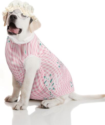 Sweetude 4 Pieces Old Lady Costume for Dog Grandma Dogs Costume with Pink Floral Dog Dress Old Lady Pets Wig Funny Dog Cat Retro Sunglasses Lace Sunbonnet for Halloween Riding Hood Pet Costume in Saudi Arabia