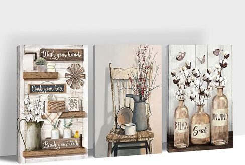 TIHUSAGO Farmhouse Bathroom Kitchen Wall Decor - Rules Art, Vintage Canvas Prints Humorous Quotes Pictures for Bathroom Decor, Framed Artwork Rustic Home 12''x18''x3Pcs, Bathroom Artwork - 01 in Saudi Arabia