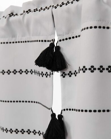 ستارة نافذة قصيرة مزينة بشرابة من YoKii Boho سوداء مخططة لتزيين غرفة المطبخ والحمام وغرفة المعيشة وديكور زوج من العرض 24 × الطول 36 الأبيض الفاتح in Kuwait