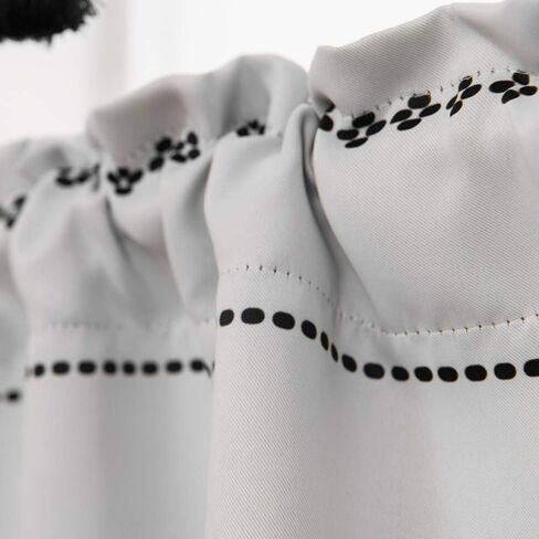 ستارة نافذة قصيرة مزينة بشرابة من YoKii Boho سوداء مخططة لتزيين غرفة المطبخ والحمام وغرفة المعيشة وديكور زوج من العرض 24 × الطول 36 الأبيض الفاتح in Kuwait