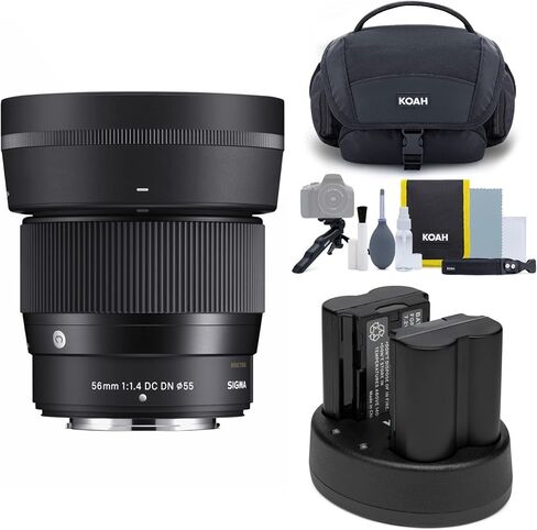 Sigma 56mm F1.4 Contemporary DC DN Lens for Fuji X Mount Bundle with Battery and Dual Charger and Gadget Bag (3 Items) in Saudi Arabia