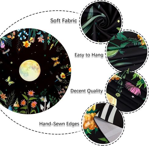 Ameyahud Blacklight Moonlit Garden نسيج الأشعة فوق البنفسجية رد الفعل القمر نسيج الأزهار زهرة نسيج النباتات الملونة نسيج الطبيعة النباتية نسيج الفراشة ليلة نسيج الجدار شنقا ديكور للمنزل in Kuwait