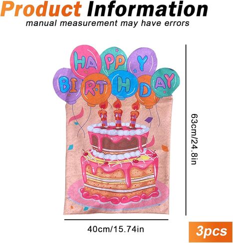 غطاء كرسي عيد ميلاد للاطفال من ريتشي، 3 قطع، غطاء كرسي حفلة عيد ميلاد سعيد، اغطية مقاعد لتزيين الحفلات والكب كيك، اغطية كراسي للمنزل والمدرسة والمكتب وحفلات اعياد الميلاد in Kuwait