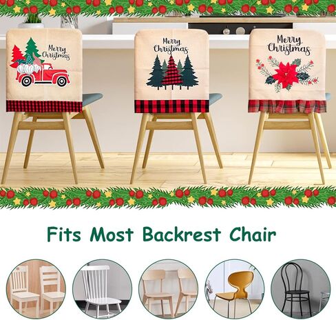 Wagevedex 3 Pack Christmas Dining Chair Covers - Chair Back Slipcovers of Printed Christmas Tree Flower Car for Kitchen Restaurant Hotel Holiday Party Wedding Festival Table Xmas Decor in Kuwait