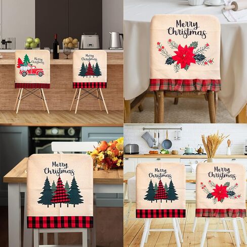 Wagevedex 3 Pack Christmas Dining Chair Covers - Chair Back Slipcovers of Printed Christmas Tree Flower Car for Kitchen Restaurant Hotel Holiday Party Wedding Festival Table Xmas Decor in Kuwait