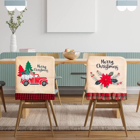 Wagevedex 3 Pack Christmas Dining Chair Covers - Chair Back Slipcovers of Printed Christmas Tree Flower Car for Kitchen Restaurant Hotel Holiday Party Wedding Festival Table Xmas Decor in Kuwait