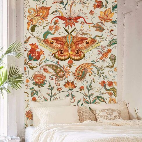 Lyacmy Moth Tapestry Insect Floral Tapestry Vintage Flower Vines Tapestries Biology Tapestry Wall Hanging for Room (51.2 x 59.1 inches) in Kuwait