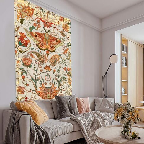 Lyacmy Moth Tapestry Insect Floral Tapestry Vintage Flower Vines Tapestries Biology Tapestry Wall Hanging for Room (51.2 x 59.1 inches) in Kuwait