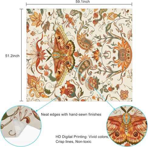 Lyacmy Moth Tapestry Insect Floral Tapestry Vintage Flower Vines Tapestries Biology Tapestry Wall Hanging for Room (51.2 x 59.1 inches) in Kuwait