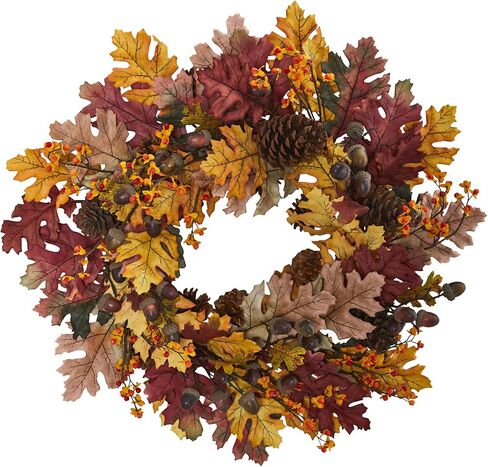 Nearly Natural 4598 24" Oak Leaf, Acorn & Pine Wreath Multi/Color in Saudi Arabia