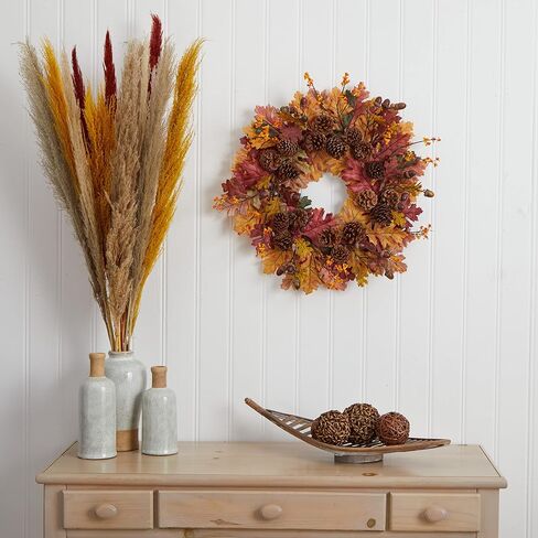 Nearly Natural 4598 24" Oak Leaf, Acorn & Pine Wreath Multi/Color in Saudi Arabia