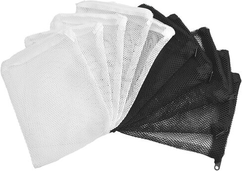 10 عبوات من أكياس وسائط فلتر حوض السمك من أبوليوس، أكياس فلتر شبكية لخزان الأسماك عالية التدفق مقاس 8 * 6 بوصات مع سحاب بلاستيكي لحلقات السيراميك والكربون المنشط والمحيطات الحيوية (5 أبيض + 5 أسود) in Kuwait