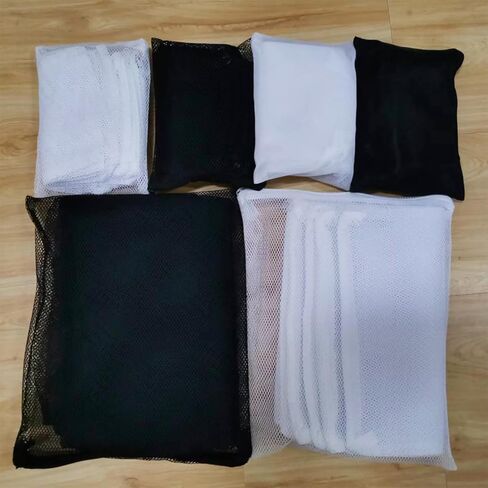 10 عبوات من أكياس وسائط فلتر حوض السمك من أبوليوس، أكياس فلتر شبكية لخزان الأسماك عالية التدفق مقاس 8 * 6 بوصات مع سحاب بلاستيكي لحلقات السيراميك والكربون المنشط والمحيطات الحيوية (5 أبيض + 5 أسود) in Kuwait