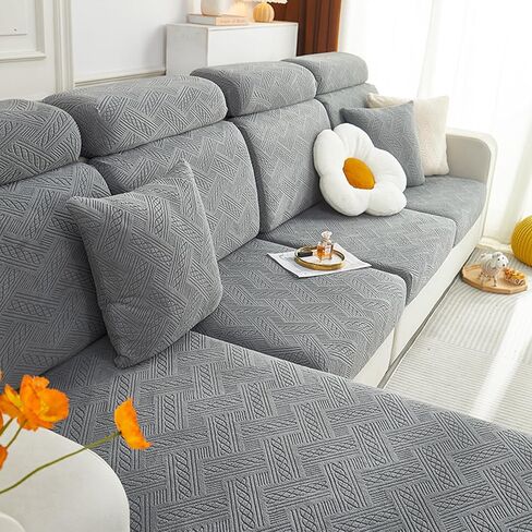 hyha Individual Couch Cushion Covers, Stretch Sofa/Couch Seat Cushion Covers, Magic Sofa Covers Washable, Dog Couch Cushion Covers for Sofa with Elastic Bottom(3PC, Grey) in Saudi Arabia