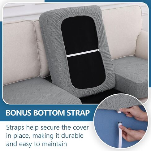 hyha Individual Couch Cushion Covers, Stretch Sofa/Couch Seat Cushion Covers, Magic Sofa Covers Washable, Dog Couch Cushion Covers for Sofa with Elastic Bottom(3PC, Grey) in Saudi Arabia