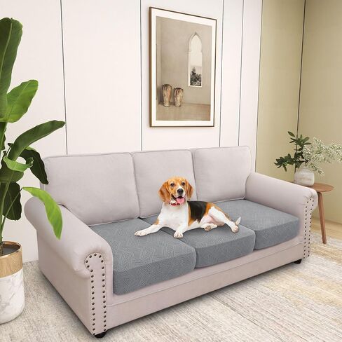 hyha Individual Couch Cushion Covers, Stretch Sofa/Couch Seat Cushion Covers, Magic Sofa Covers Washable, Dog Couch Cushion Covers for Sofa with Elastic Bottom(3PC, Grey) in Saudi Arabia