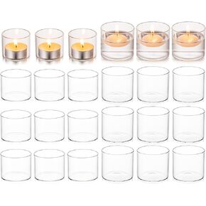 Hewory Tea Lights Candle Holder: 48 Pcs Glass Votive Candle Holders Clear Tealight Candle Holder Bulk for Wedding Centerpiece Table Decorations, Small Floating Candles Holder for Party Home Decor