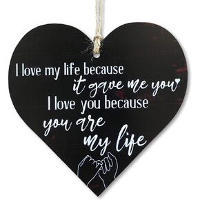 CARISPIBET I Love My Life لأنها أعطتني هدية رومانسية لعيد الحب، لافتات منزلية، علامات جدارية، هدايا ديكور المنزل لزخرفة معلقة 5" x 5" in Kuwait