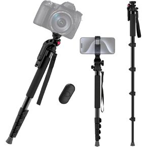 𝐔𝐩𝐠𝐫𝐚𝐝𝐞𝐝 63'' Photography Monopod with Phone Tripod Mount & Remote Heavy Duty Aluminum Camera Monopod Extending Pole for iPhone Gopro Mirrorless DSLR Cameras in Saudi Arabia