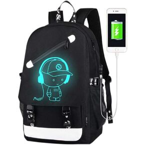 FLYMEI Anime Backpack for Boys, 15.6'' Laptop Backpack with USB Charging Port, Bookbag for School with Anti-Theft Lock, Black Teens Backpack Cool Backpack for Boys, Music Boy