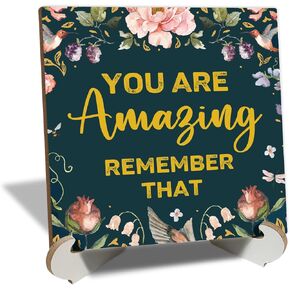 You are Amazing Gifts for Women, Gift For Mom Daughter Friend Coworker, Desk Decor Wood Sign with Stand, Floral Table Wooden Sign Plaque for Home Bedroom Living Room Study Shelf Office -b19 in Kuwait