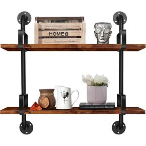 SteelHaven Industrial Floating Wall Shelves, 2 Tier Rustic Hanging Shelf, Wall Mount Wood Storage Display Shelves for Living Room Bathroom Bedroom Kitchen Office in Saudi Arabia