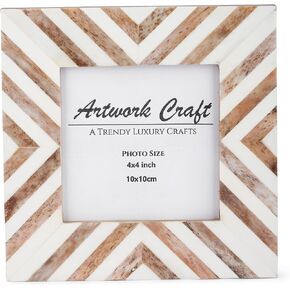 Picture Photo Frame Chevron Herringbone Art Inspired Vintage Table-Top/Wall Décor Frames (4x4 Inches, Blue,White)