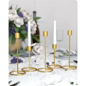 بافيكت مجموعة من 5 حوامل شموع ذهبية مستدبة، حوامل شمعدان مدببة مزخرفة لحفلات الزفاف قطعة مركزية تناسب الشموع في حدود 1 انش in Kuwait