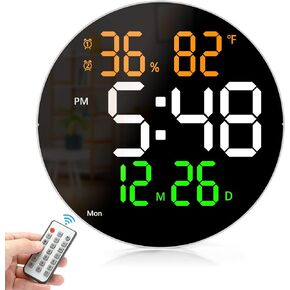 ساعة حائط رقمية مع شاشة LED، جهاز تحكم عن بعد، ساعة منبه رقمية بسطوع 10 مستويات قابلة للتعديل مع درجة الحرارة، التقويم، التاريخ، 12/24 ساعة، ساعة رقمية كبيرة الحجم، مثبتة على الحائط، 2 منبه in Kuwait