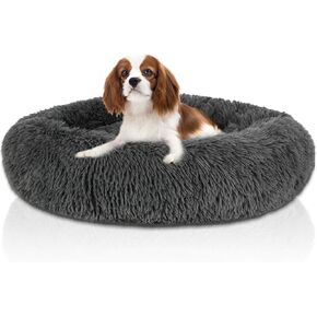 أسرة جرو مهدئة للكلاب الصغيرة، سرير كلب صغير مستدير قابل للغسل ومضاد للانزلاق من الفرو الصناعي المنفوش على شكل كعكة الدونات والقطط الأليفة القلق، يناسب ما يصل إلى 25 رطلاً in Kuwait