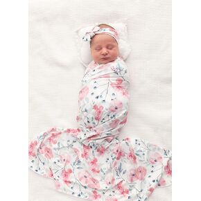 Giggle Angel Baby Receiving Blanket Swaddle Blanket Infant Wrap Pink Floral Pattern with Matching Bowtie (Boho) in Kuwait