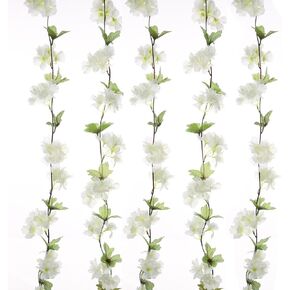 UUPP 2Pcs Artificial Cherry Blossom Flower Garland Silk Fake Hanging Flower Vines for Home Wedding Decoration, 7.2FT(White) in Kuwait
