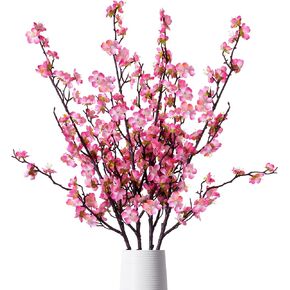 Artificial Wintersweet Flower Bouquet 27 inches, Multiple Flower Branches Colorful,Spring Decorate for Wedding Home Table Daily Holiday Activities，Set of 4 Bouquets,Vase Not Included(Dark pink)