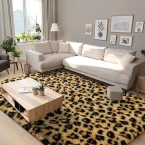 BENRON Fluffy Bedroom Rug Leopard Rug for Living Room, Black and White Area Rug 3x5 Ft, Cute Cheetah Print Rug for Kids Girls Boys Nursery Room Decor Alfombras para Salas
