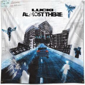 علم لافتة ألبوم موسيقى فنية من نسيج مور لوكي "تقريبًا هناك" (4 × 4 أقدام، لون زاهٍ، بوليستر) لكهف الرجال، والسكن، واحتياجات الهدايا in Kuwait