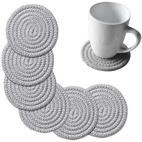 Gracelife 6pcs Cup Mat Pure Cotton Thread Weave Round Drink Hot Pads Mats Set Absorbent Scald-proof Drink Coasters (Beige)