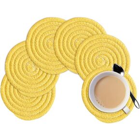 Gracelife 6pcs Cup Mat Pure Cotton Thread Weave Round Drink Hot Pads Mats Set Absorbent Scald-proof Drink Coasters (Beige) in Kuwait