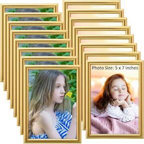إطارات صور Kathfly 16 قطعة، إطارات صور بسيطة التصميم، إطارات ذهبية حديثة للصور مع زجاج راتنج لعرض الحائط على سطح الطاولة لتزيين المنزل والمكتب والفندق (4 × 6 بوصة)
