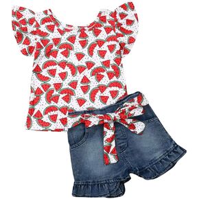 Kids Baby Girls Organic Cotton Floral Sleeveless Shirts Tops + High Waist Shorts Denim Pants Baby Summer Clothes Set